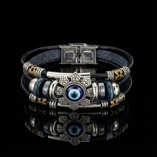 Handcrafted Leather Evil Eye Bracelet