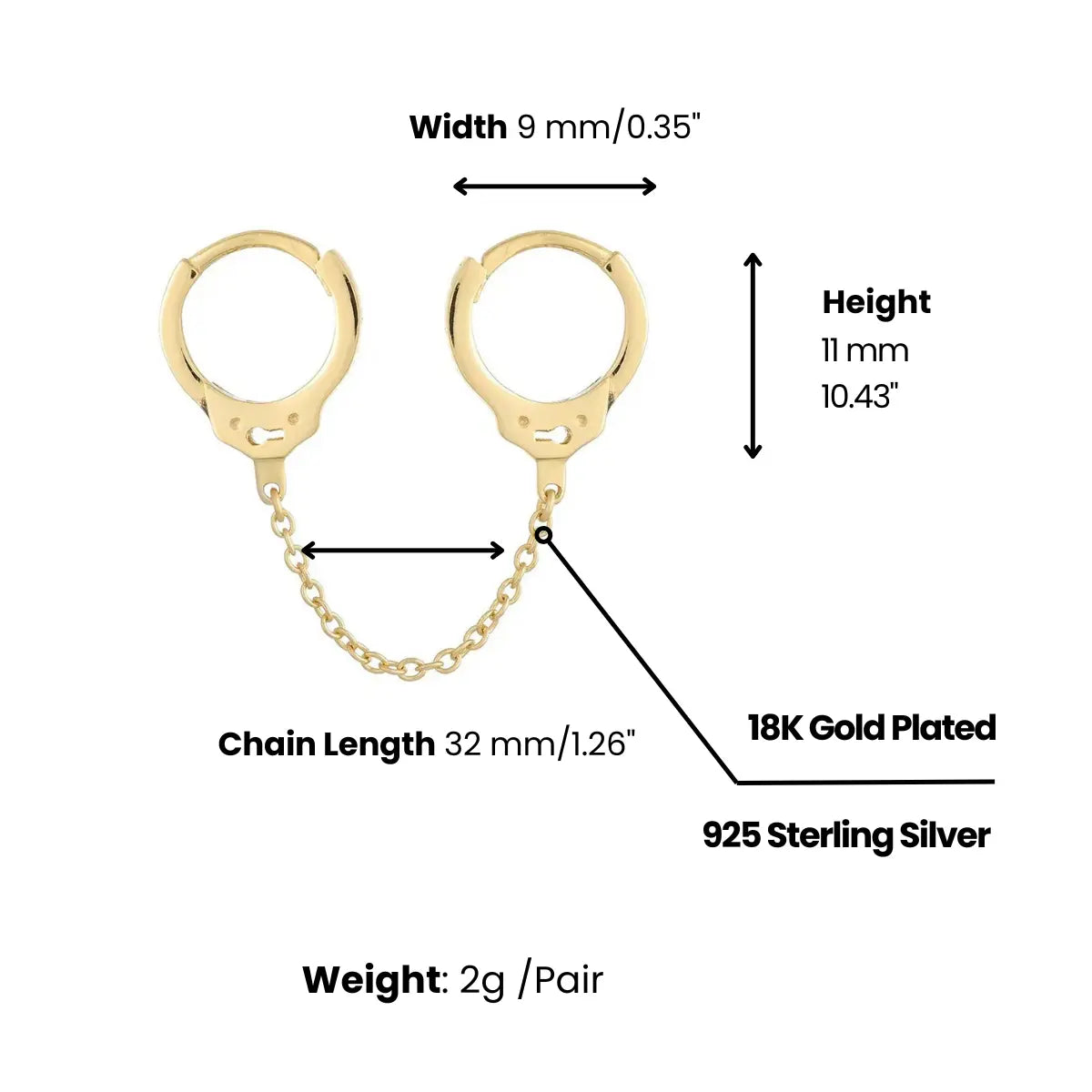 Handcuff Drop Earrings Silver Dimensions And Weight