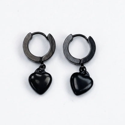 Heart Dangle Earrings Black
