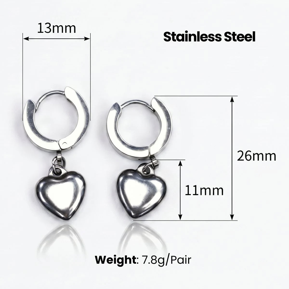 Heart Dangle Earrings Dimensions and Weight