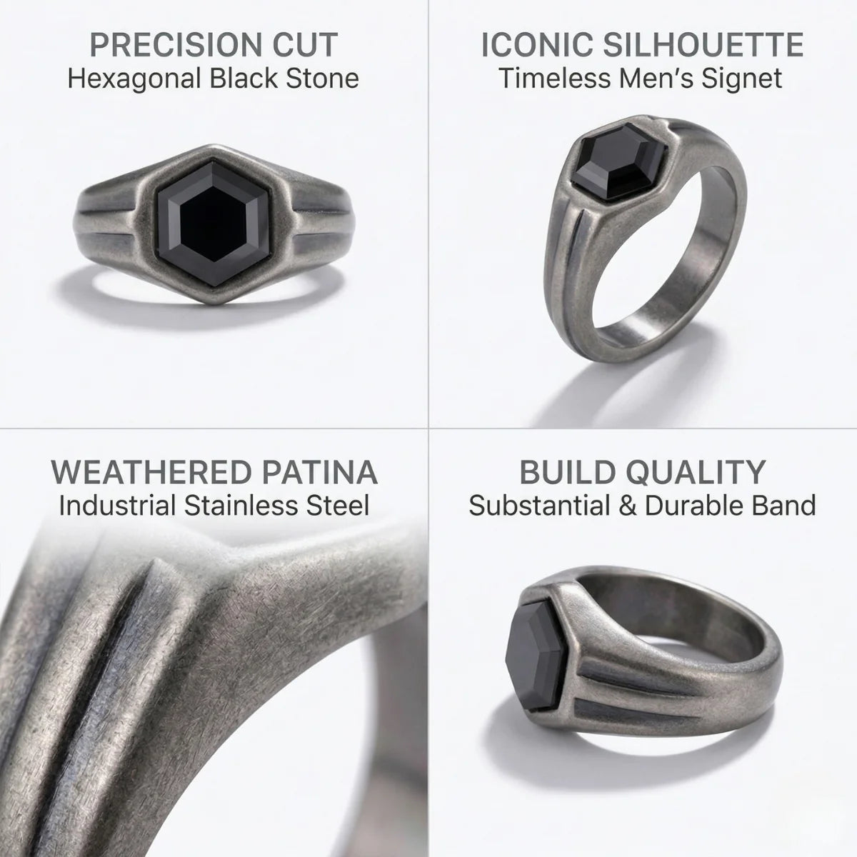 Hexagon Black Signet Ring Features