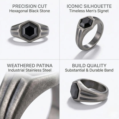 Hexagon Black Signet Ring Features