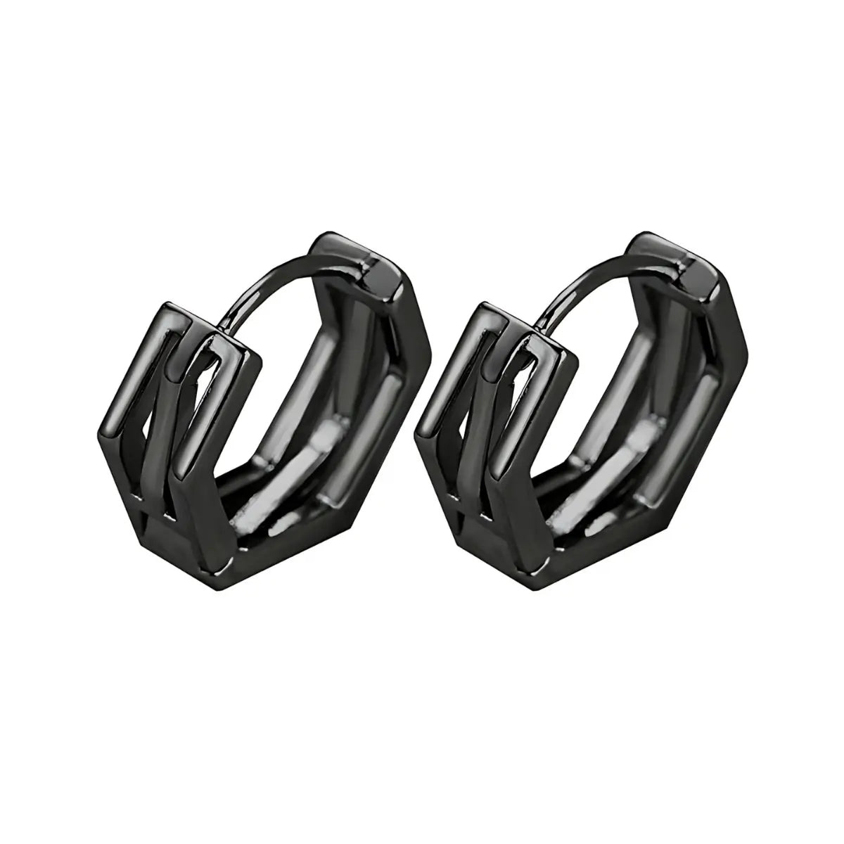 Hexagon Hoop Earrings S925 Black Details