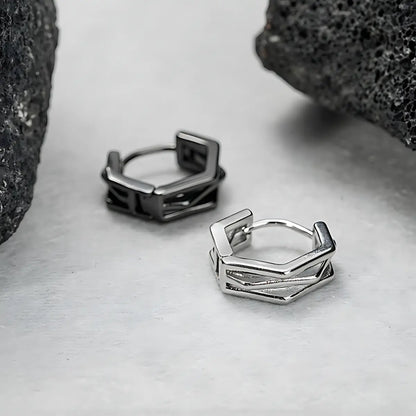 Hexagon Hoop Earrings S925 White Gold and Black