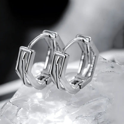 Hexagon Hoop Earrings S925 White Gold