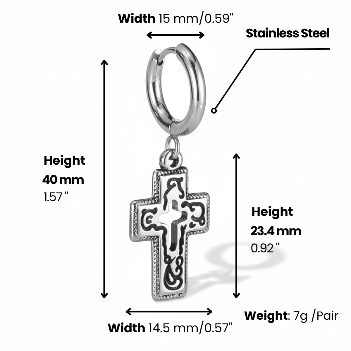 Hollow Cross Dangle Hoop Earrings Dimensions and Weight