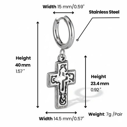 Hollow Cross Dangle Hoop Earrings Dimensions and Weight