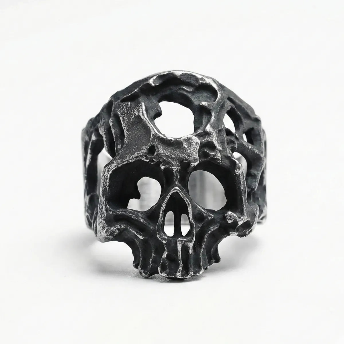 Hollow Cross Skull Ring Front Close Up
