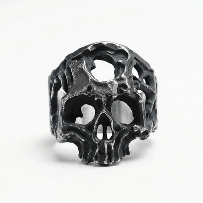 Hollow Cross Skull Ring Front Close Up
