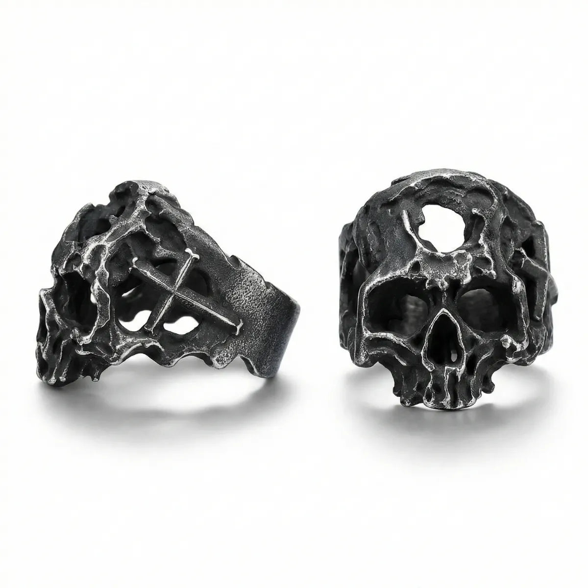 Hollow Cross Skull Ring Multi Angle Details