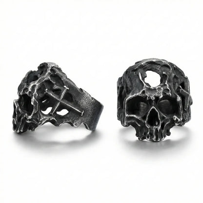 Hollow Cross Skull Ring Multi Angle Details