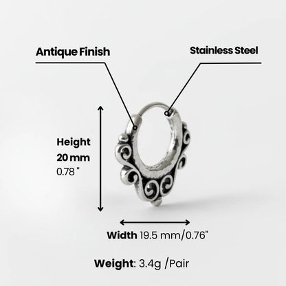 Hollow Scrollwork Hoop Earrings Dimensions and Weight