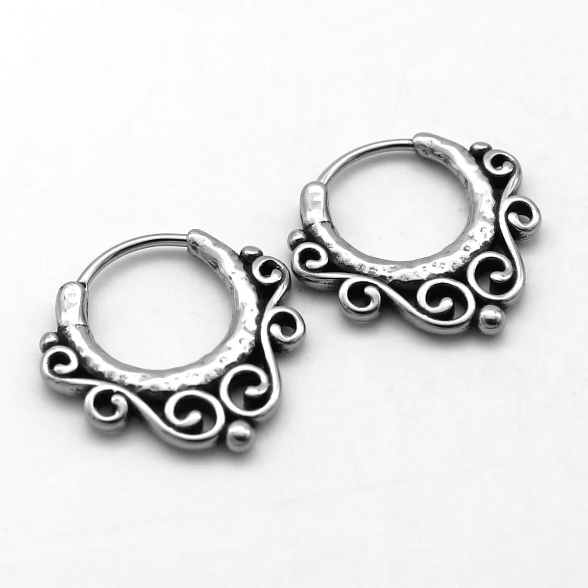 Hollow Scrollwork Hoop Earrings Front