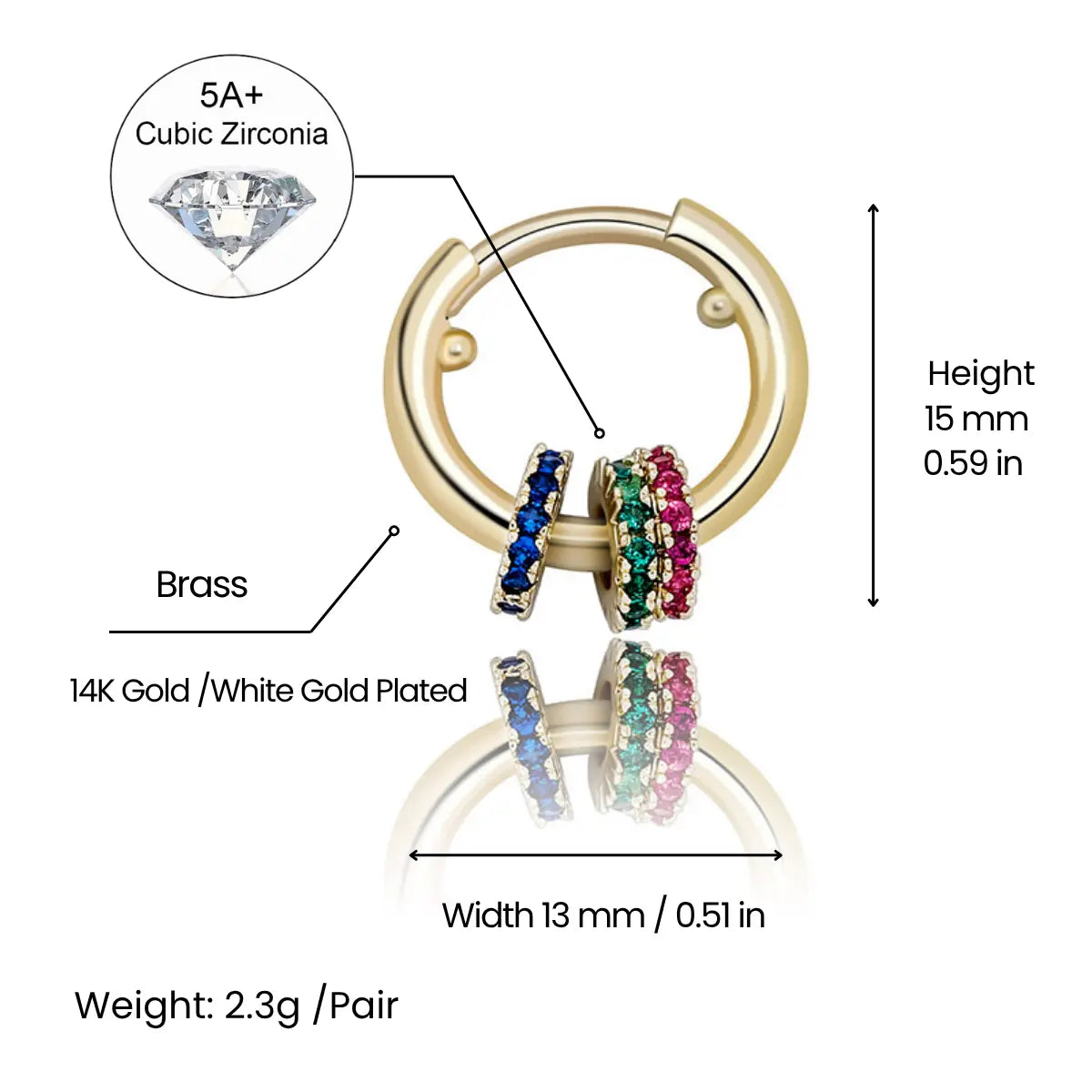 Hoop Earrings with Iced Out Rings Dimensions and Weight