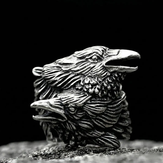 Huginn and Muninn Raven Ring