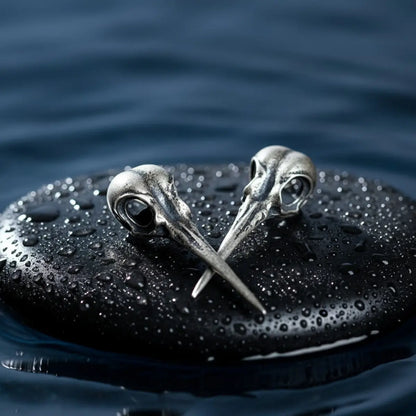 Hummingbird Skull Earrings Sterling Silver