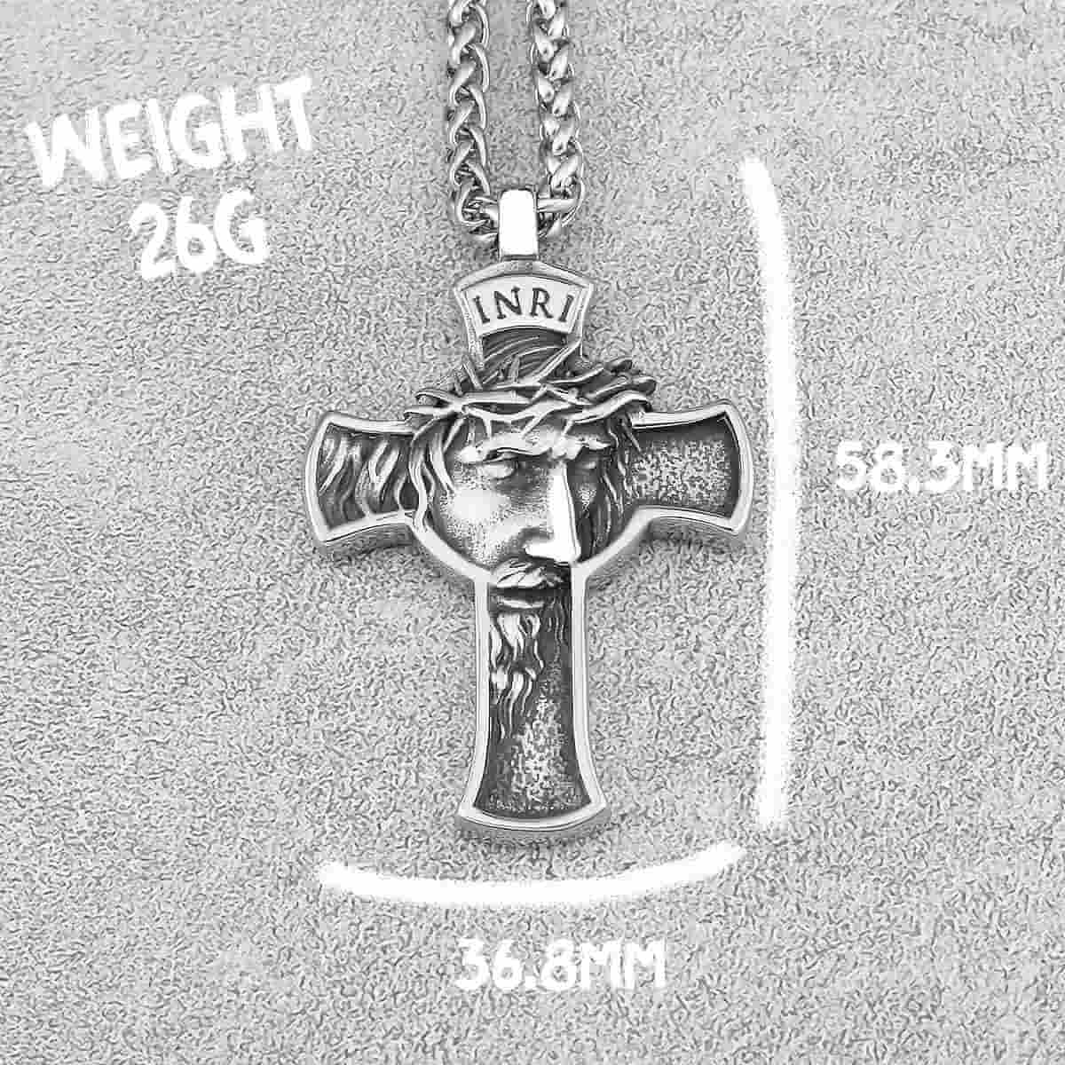 INRI Face of Jesus Cross Pendant Pendant with Chain Dimensions and Weight Xenos Jewelry