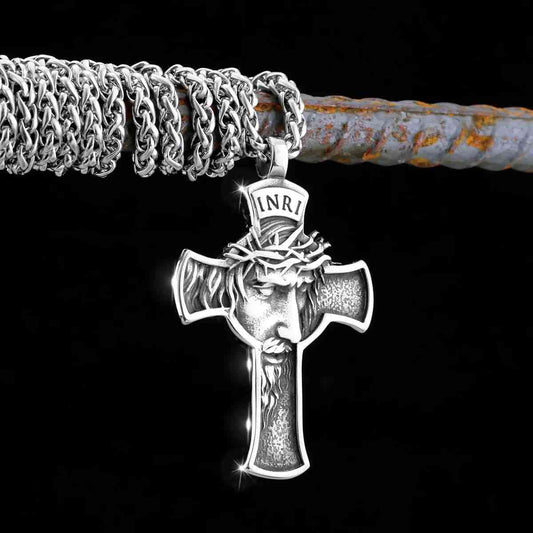 INRI Face of Jesus Cross Pendant Pendant with Chain Hanging Xenos Jewelry