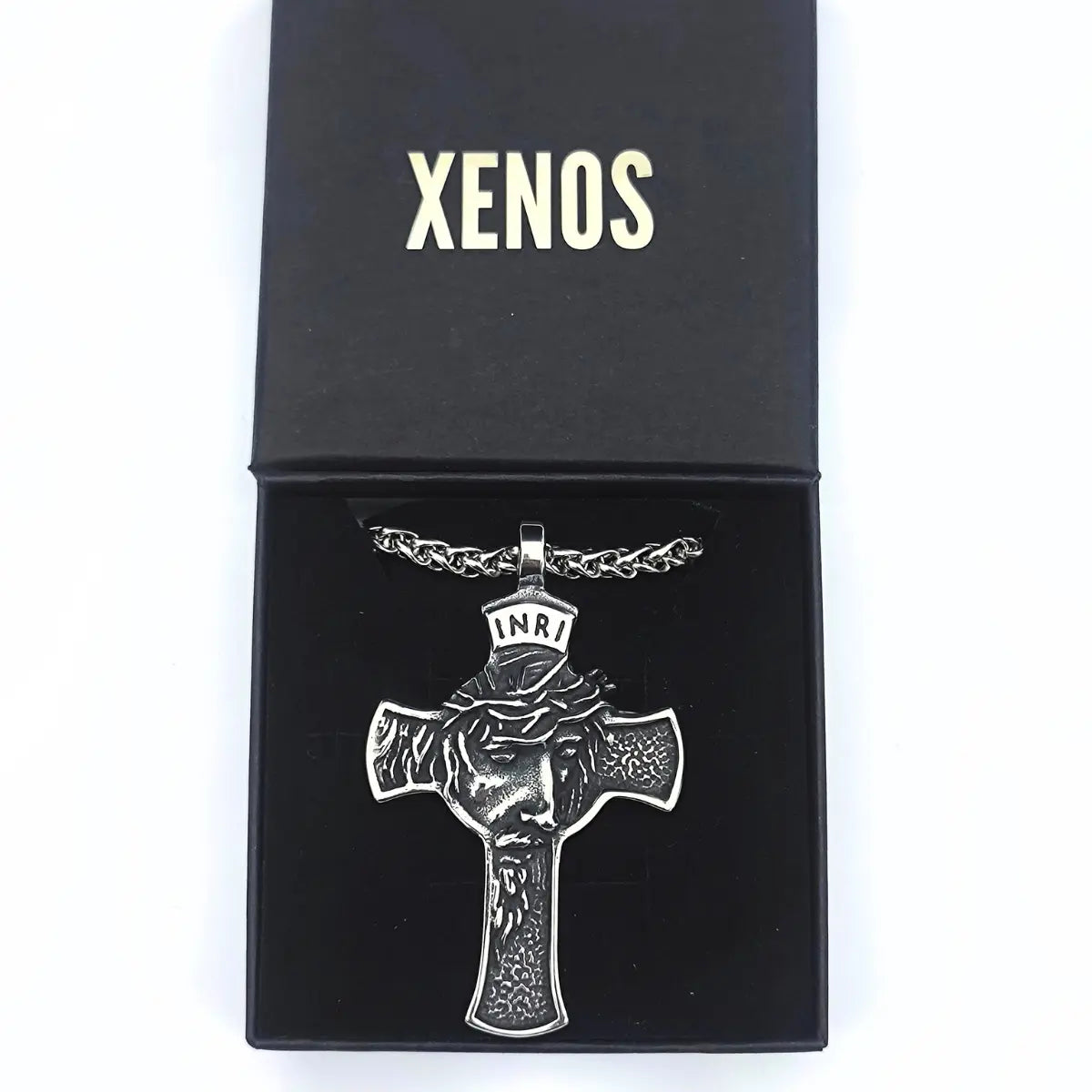 INRI Face of Jesus Cross Pendant Pendant with Chain Presented in Box