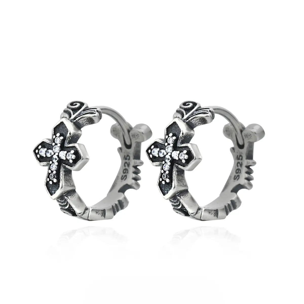 Iced Out Cross Huggie Hoop Earrings Front