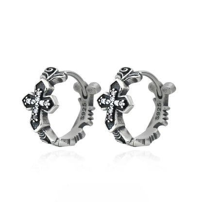 Iced Out Cross Huggie Hoop Earrings Front