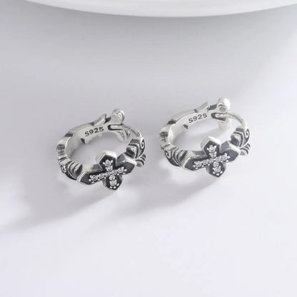 Iced Out Cross Huggie Hoop Earrings Side