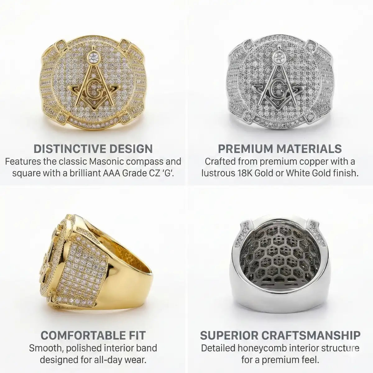 Iced Out Masonic Ring Features