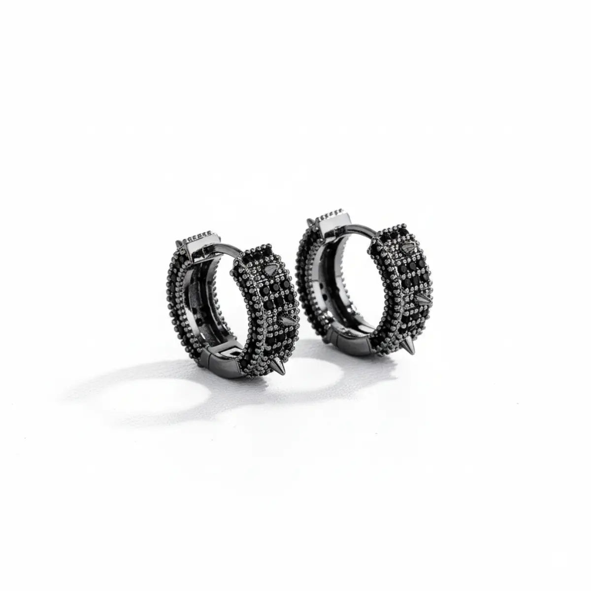 Iced Out Spikelet Hoop Earrings Black Front