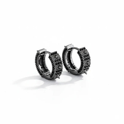 Iced Out Spikelet Hoop Earrings Black Front