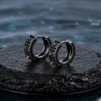 Iced Out Spikelet Hoop Earrings Black