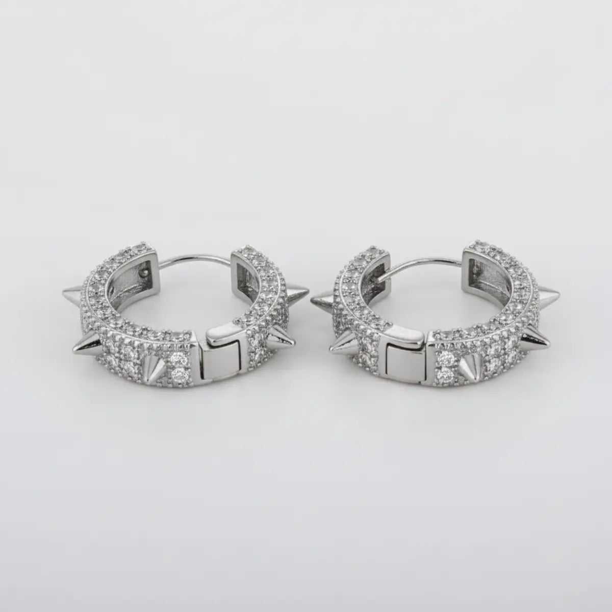 Iced Out Spikelet Hoop Earrings White Gold Side