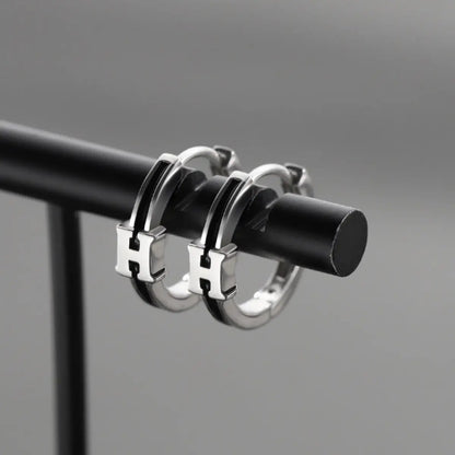 Initial Letter H Hoop Earrings Sterling Silver Close Up