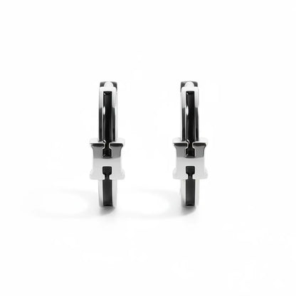 Initial Letter H Hoop Earrings Sterling Silver Front View