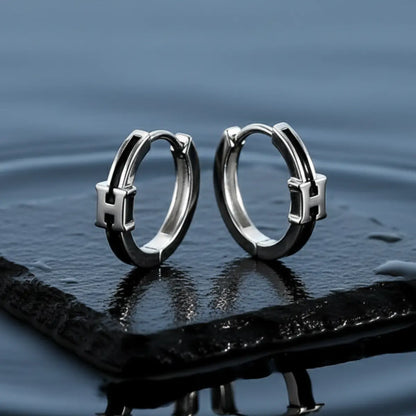 Initial Letter H Hoop Earrings Sterling Silver
