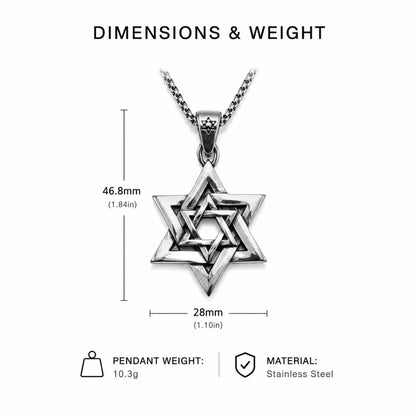 Interlocking Star of David Necklace Silver Dimension Diagram 42.5mm 1.67inch and 29.5mm 1.16inch 11.2g 0.39oz