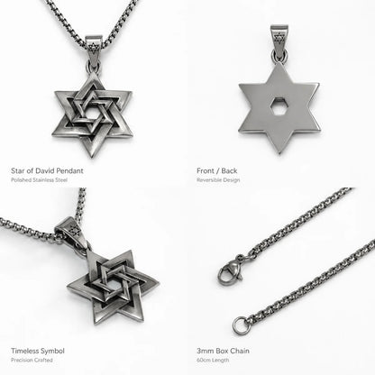 Interlocking Star of David Necklace Silver Multi Angle Product Feature Showcase
