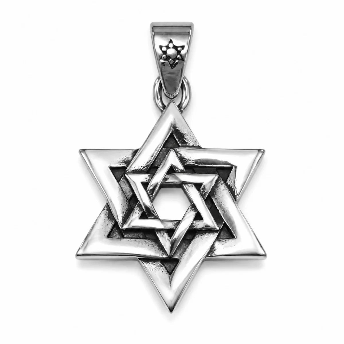 Interlocking Star of David Necklace Silver Pendant Only Front View White Background