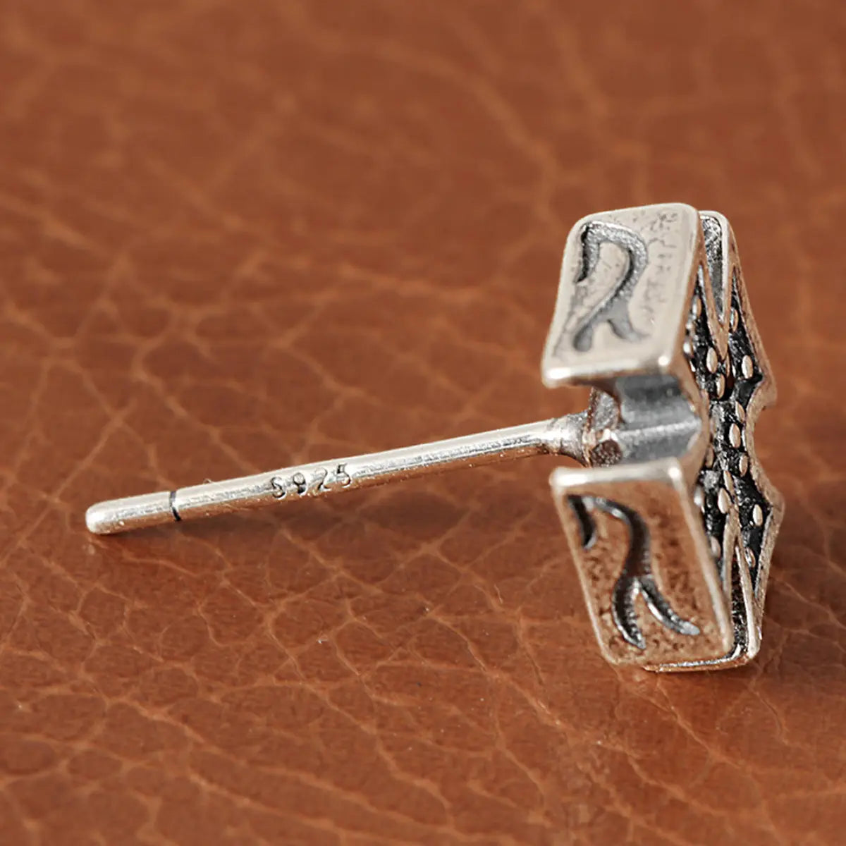 Iron Cross Earrings Sterling Silver Close Up Details