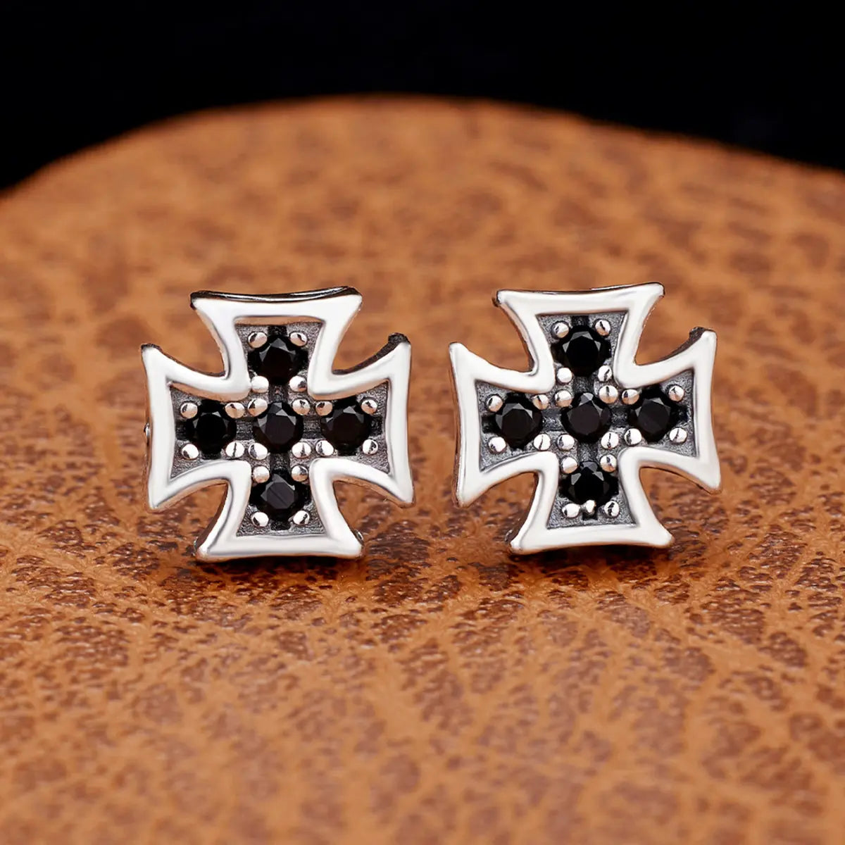 Iron Cross Earrings Sterling Silver Front