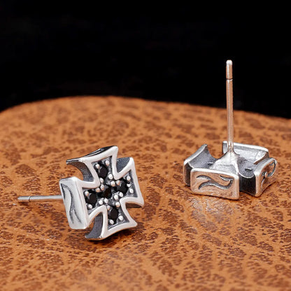 Iron Cross Earrings Sterling Silver Side