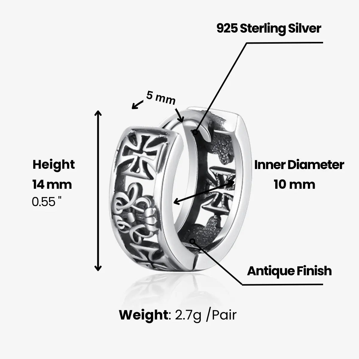 Iron Cross Hoop Earrings Dimensions and Weight