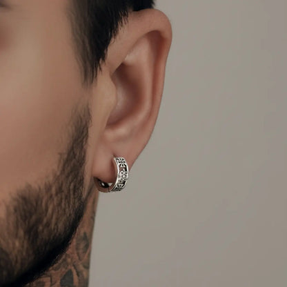 Iron Cross Hoop Earrings Worn by Male Model