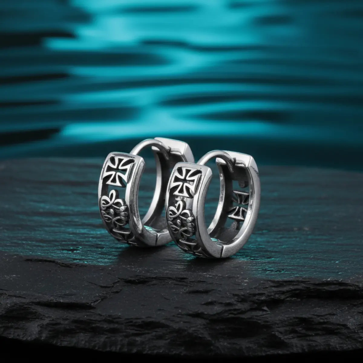 Iron Cross Hoop Earrings