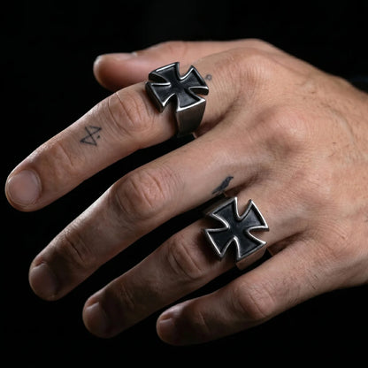 Iron Cross Ring Worn by Male Model