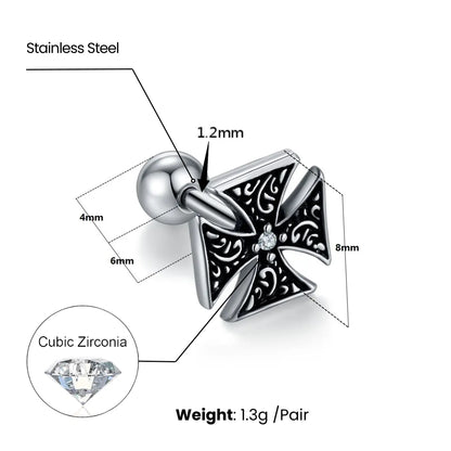 Iron Cross Stud Earrings with White Gem Dimensions and Weight  