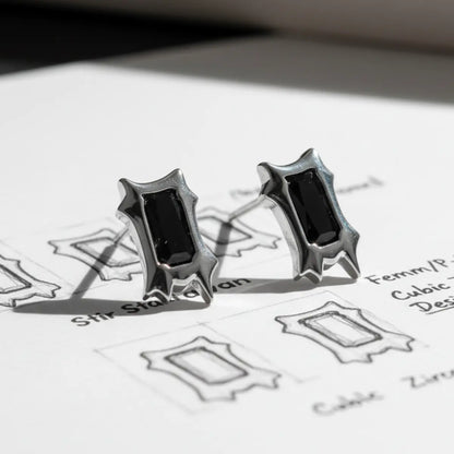 Irregular CZ Rectangle Stud Earrings Draft Design