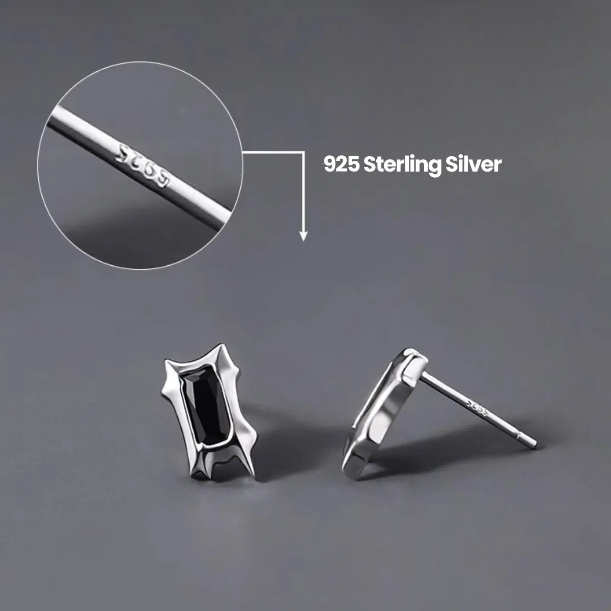 Irregular CZ Rectangle Stud Earrings Side Details