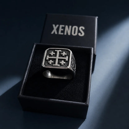 Jerusalem Cross Ring Silver Presented in Xenos Jewelry Packaging Box