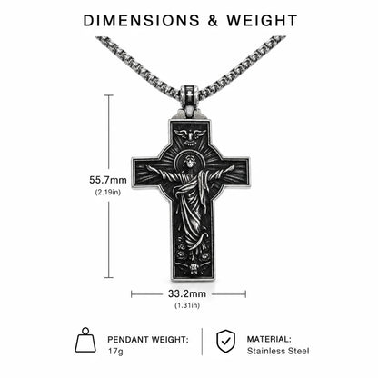 Jesus Christ Cross Necklace Silver Dimension Diagram 48.7mm 1.92inch and 31.8mm 1.25inch