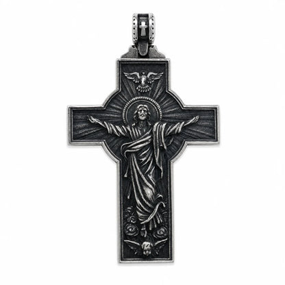 Jesus Christ Cross Necklace Silver Pendant Only Front View White Background